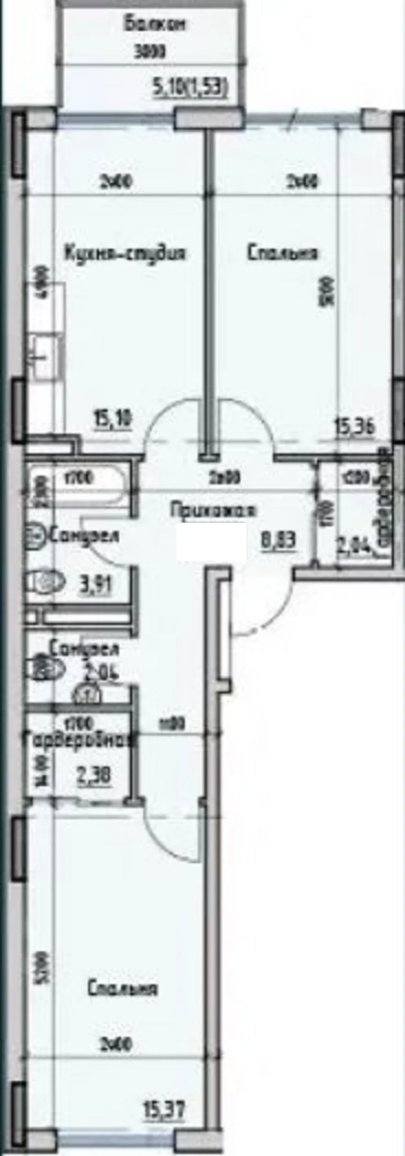 2-room apartment, 66 m², Пространство на Донского, Tairova