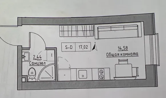 1-комнатная квартира, 17 м², KEKS Жилой городок, Авангард