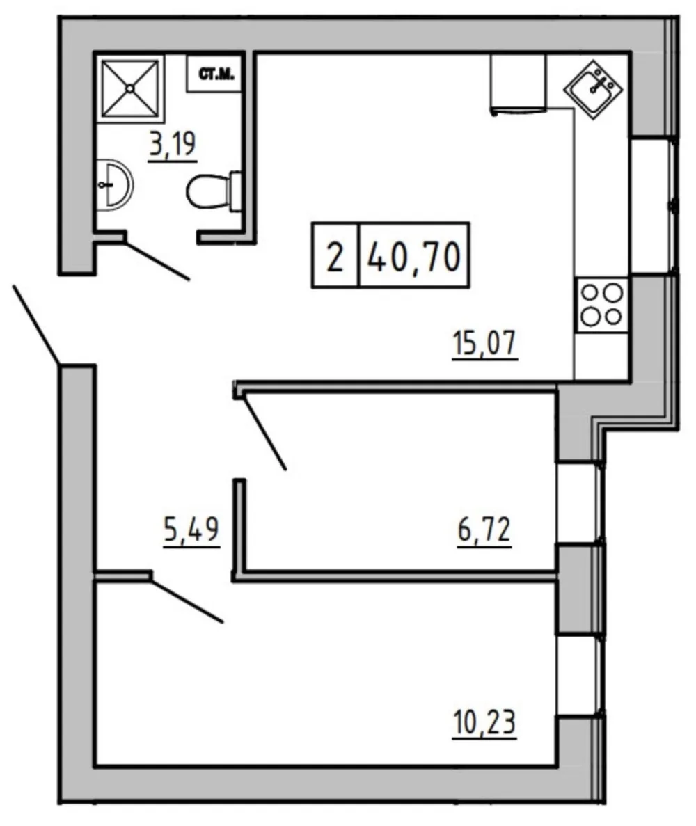 2-комнатная квартира, 41 м², KEKS Жилой городок, Авангард