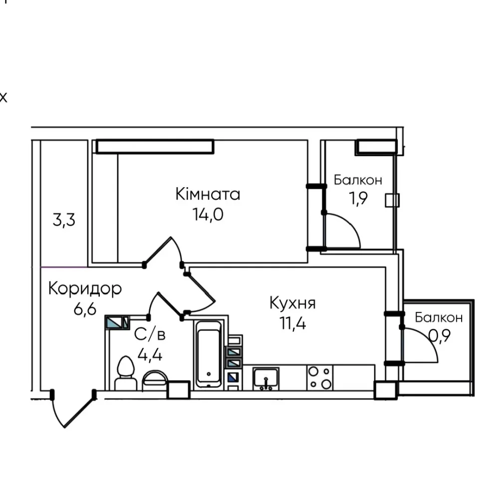1-кімнатна квартира, 43 м², Іллічанка