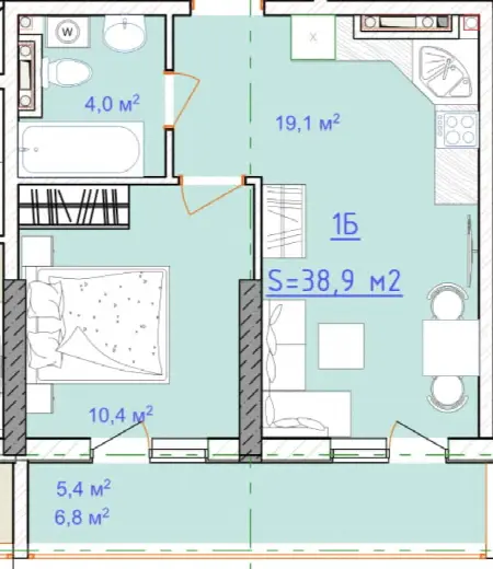 1-кімнатна квартира, 39 м², Таїровські сади, Таїрова