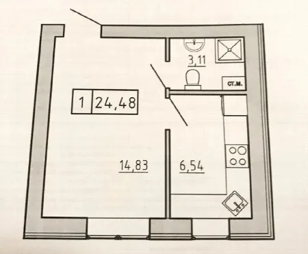 1-кімнатна квартира, 24 м², KEKS Житлове містечко, Авангард