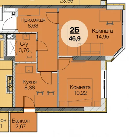 2-кімнатна квартира, 47 м², Нова Європа, Іллічанка