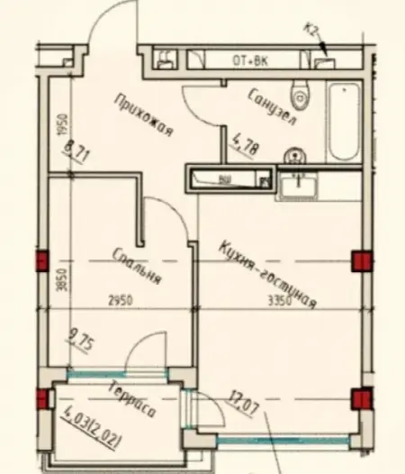 1-кімнатна квартира, 43 м², Центр