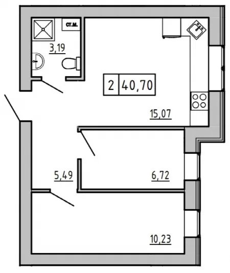 2-кімнатна квартира, 41 м², KEKS Житлове містечко, Авангард