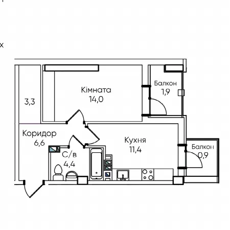 1-кімнатна квартира, 43 м², Іллічанка