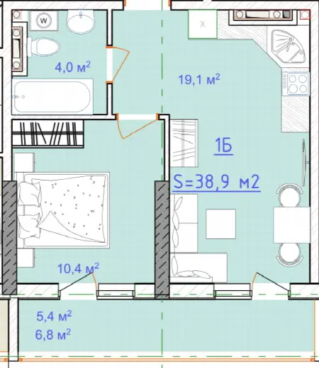 1-кімнатна квартира, 39 м², Таїровські сади, Таїрова