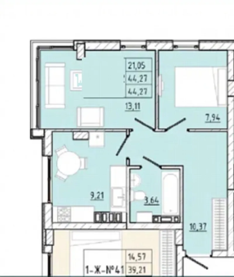 2-комнатная квартира, 45 м², Приморские сады, Крыжановка