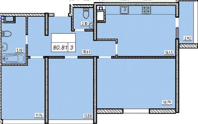 3-кімнатні, 81 м²