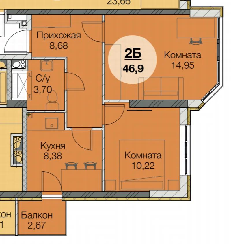2-кімнатна квартира, 47 м², Нова Європа, Іллічанка