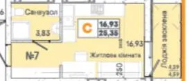 1-кімнатна квартира, 26 м², Акварель 7, Слобідка