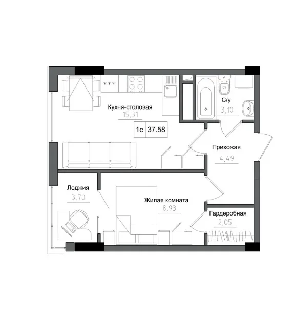 1-кімнатна квартира, 37 м², ARTVILLE, Авангард