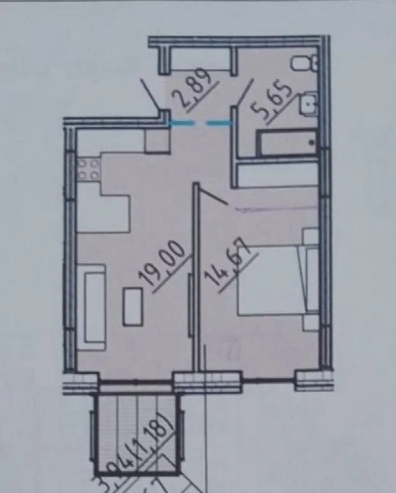 1-кімнатні, 43 м²