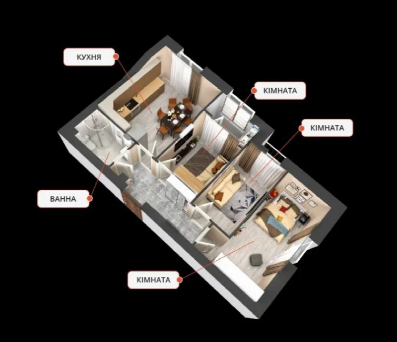 3-комнатная квартира, 57 м², KEKS Жилой городок, Авангард