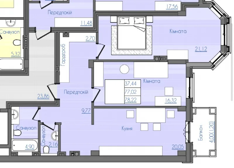 2-комнатная квартира, 76 м², Консул, Фонтан