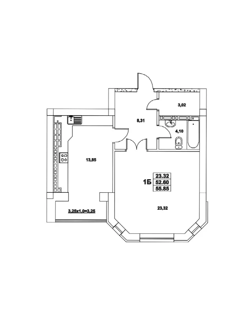 1-комнатная квартира, 56 м², Премиум 4 Моцарт, Крыжановка