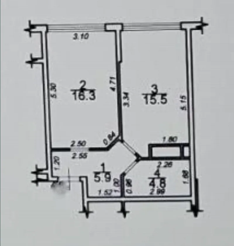 1-кімнатні, 42 м²