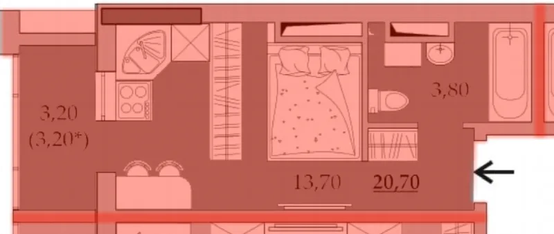 1-комнатная квартира, 21 м², Таирова