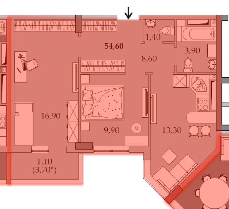 2-комнатная квартира, 55 м², Таирова