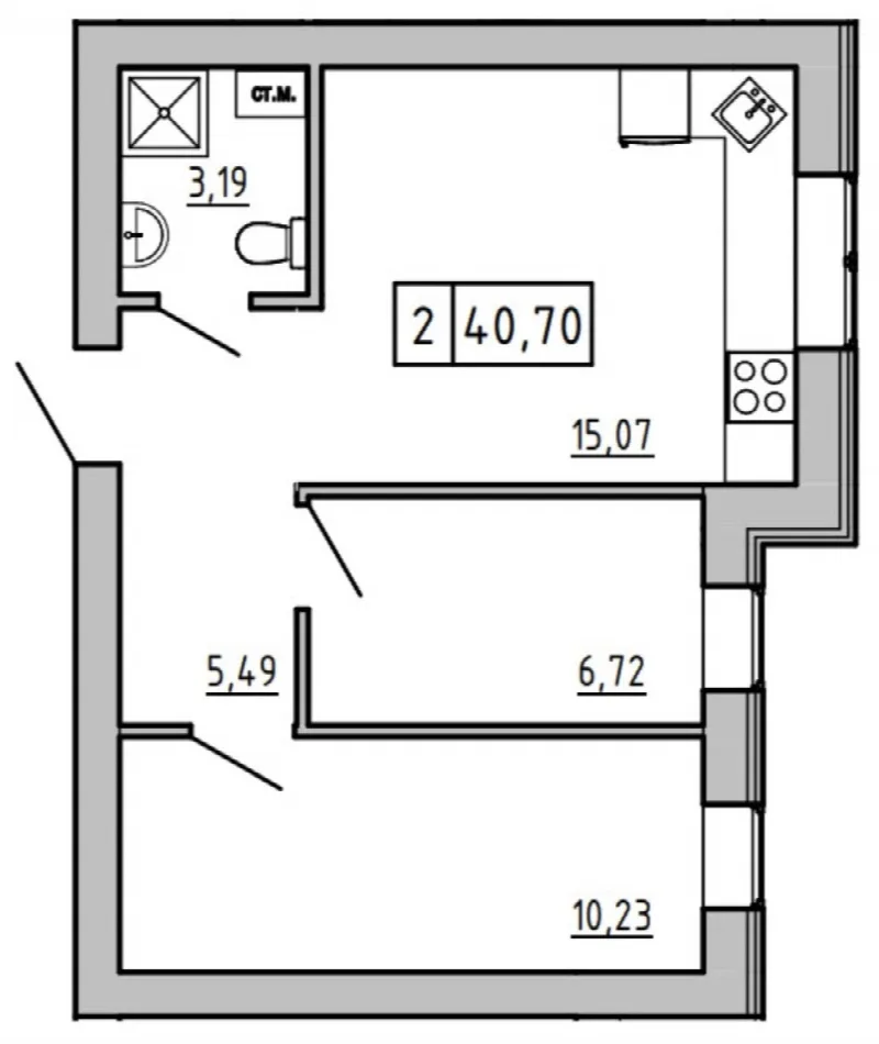 2-комнатная квартира, 41 м², KEKS Жилой городок, Авангард