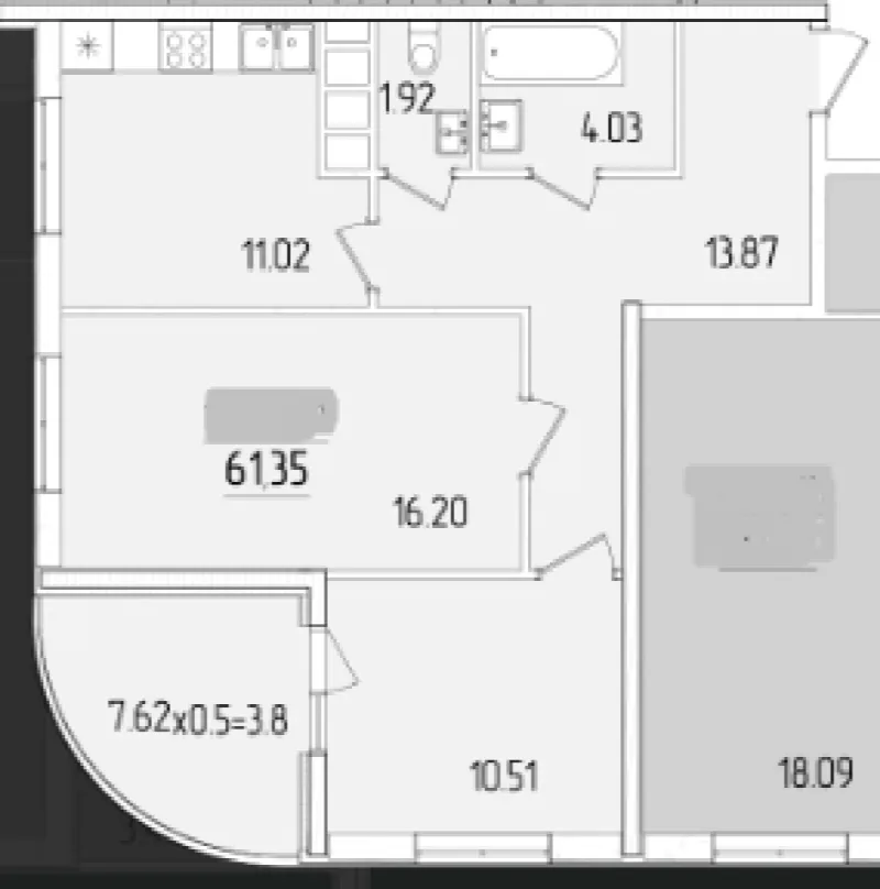 2-кімнатні, 61 м²