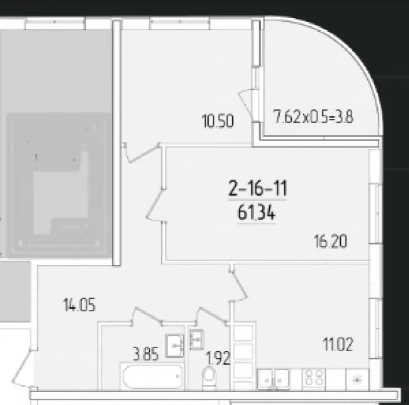 2-кімнатні, 61 м²