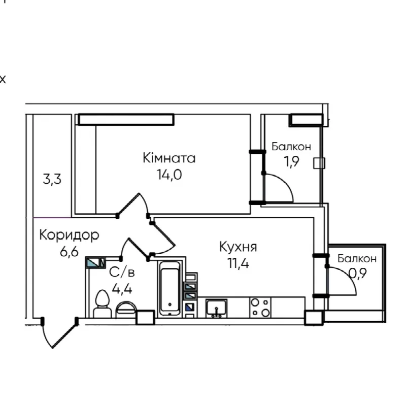 1-комнатная квартира, 43 м², Иличанка