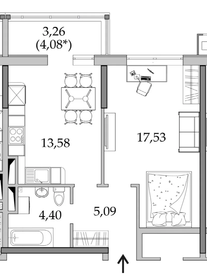 1-кімнатні, 45 м²