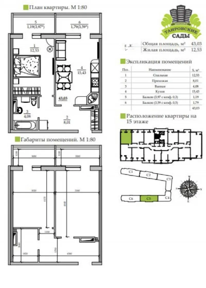 1-кімнатні, 45 м²