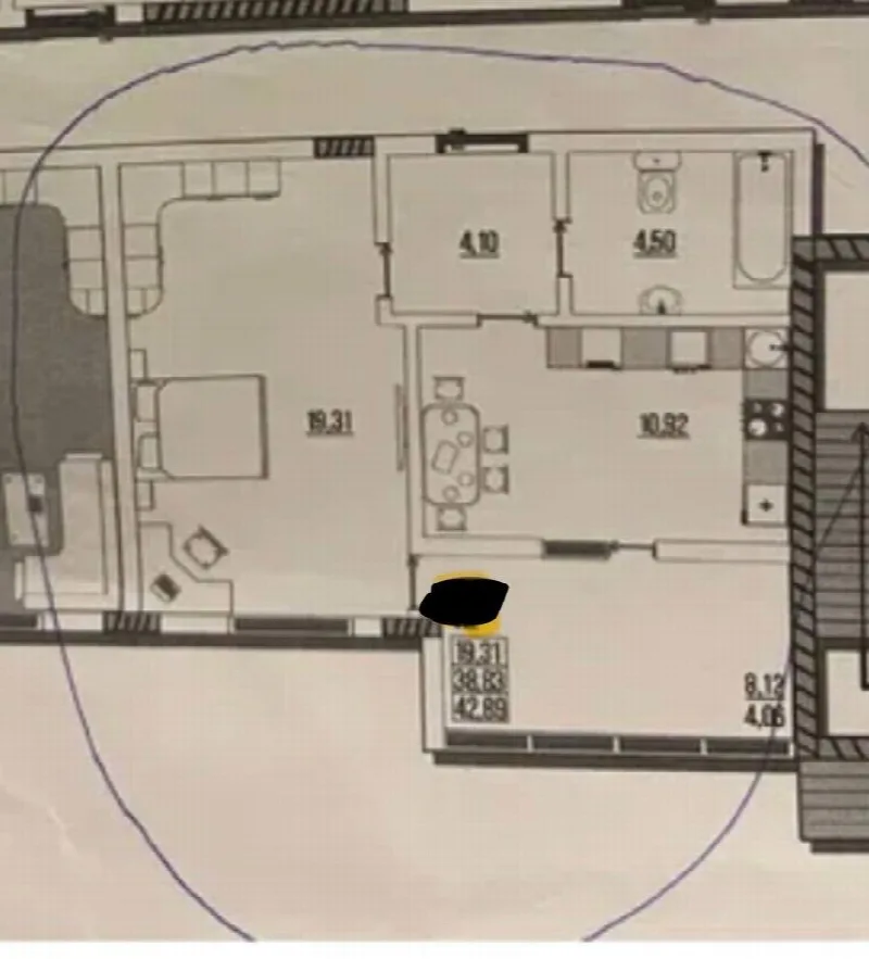 1-кімнатні, 43 м²