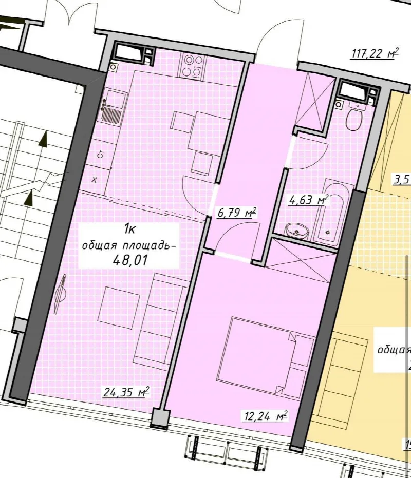 2-комнатная квартира, 48 м², Атмосфера, Аркадия