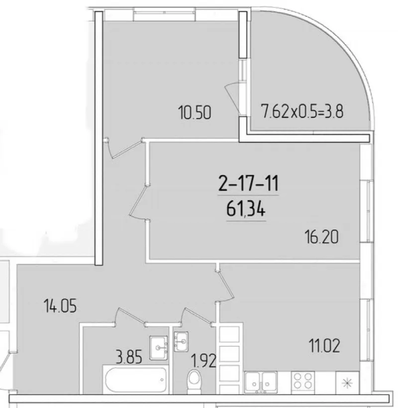 2-комн. квартира 61 м², этаж 17/24, 67 Жемчужина, ул. Краснова
